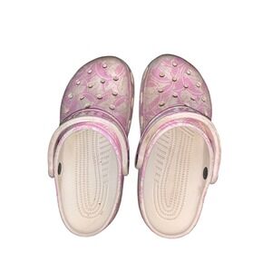 Crocs Kids Clogs‎ Pink White Floral Slip On Shoes Size J4